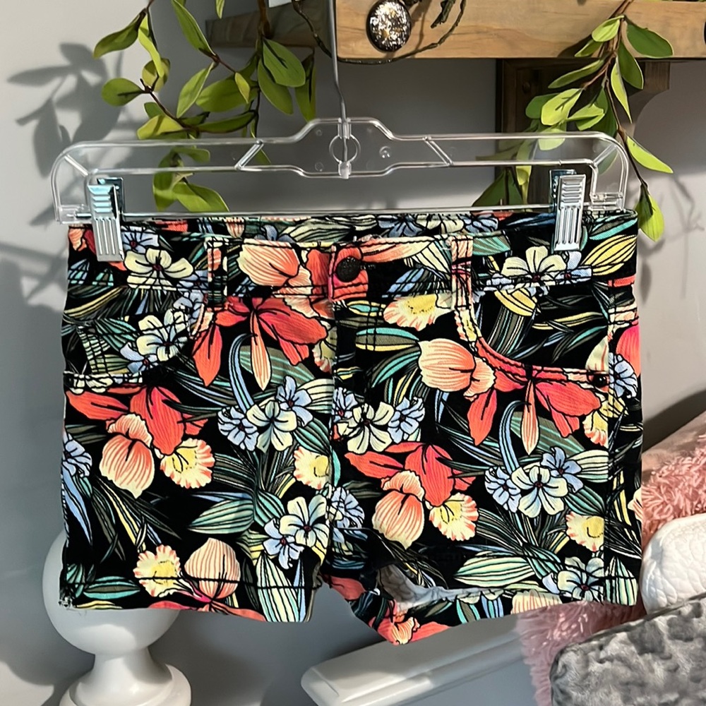 Denim Shorts Floral Jean Black New Girl 14 Adjustable Waist Red Camel